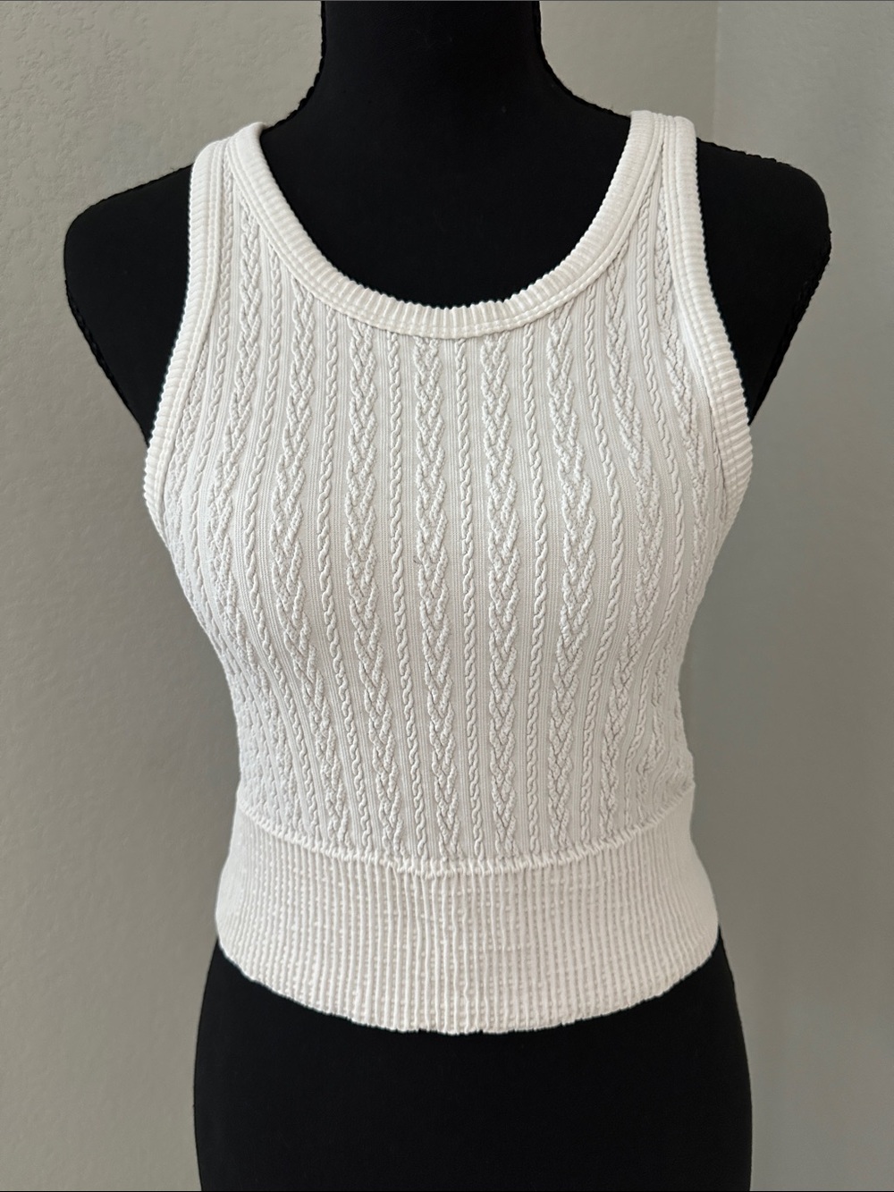 White Cable Knit Crop Tank Top